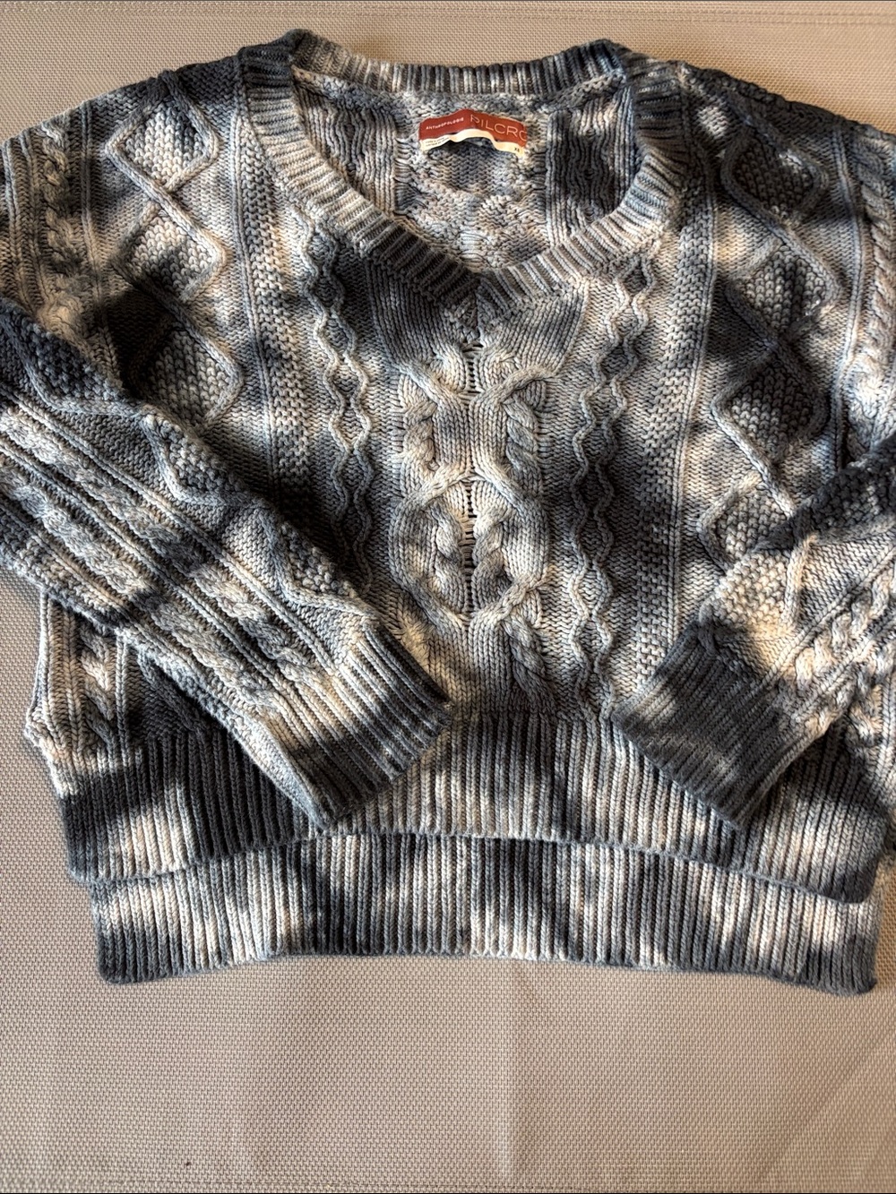 Anthropologie pilcro sz xs Gray tie dye Cable-Knit Crew Sweater cotton EUC